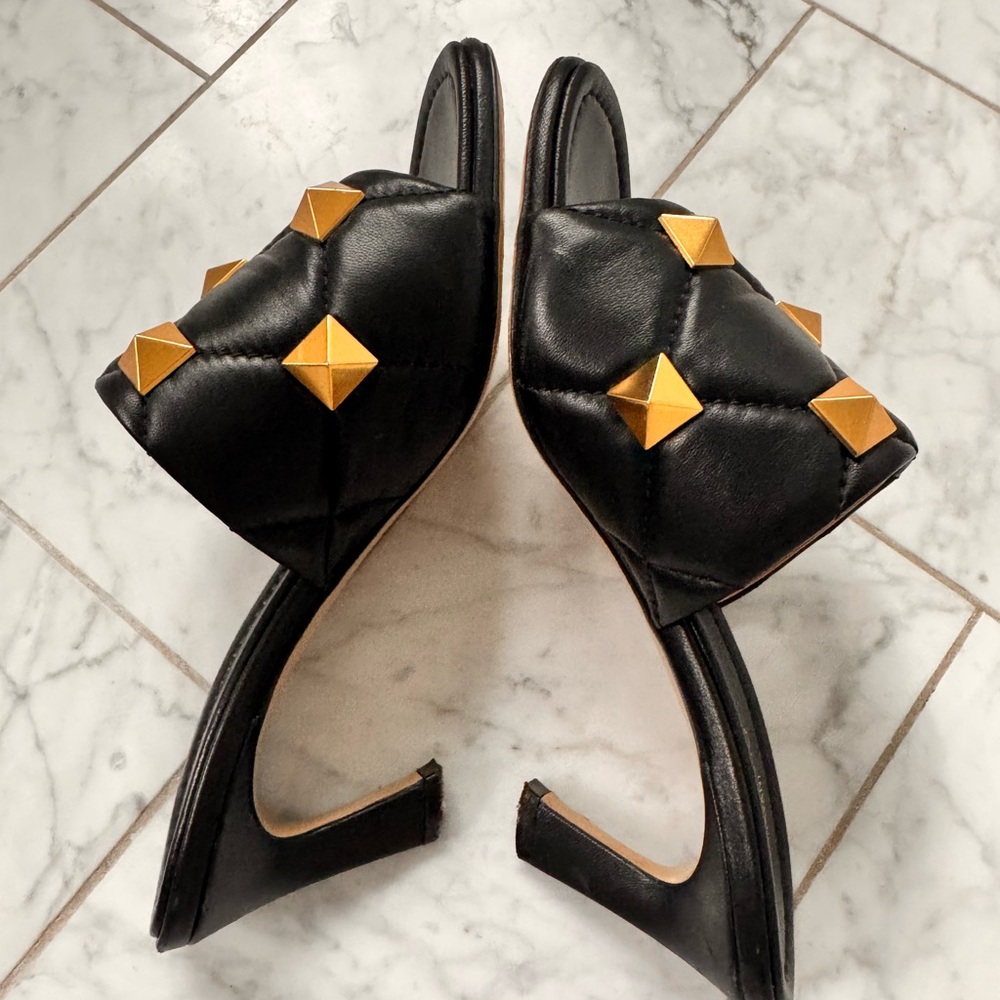 Valentino Black Mule Sandals with Gold Rockstuds - Picture 3 of 5